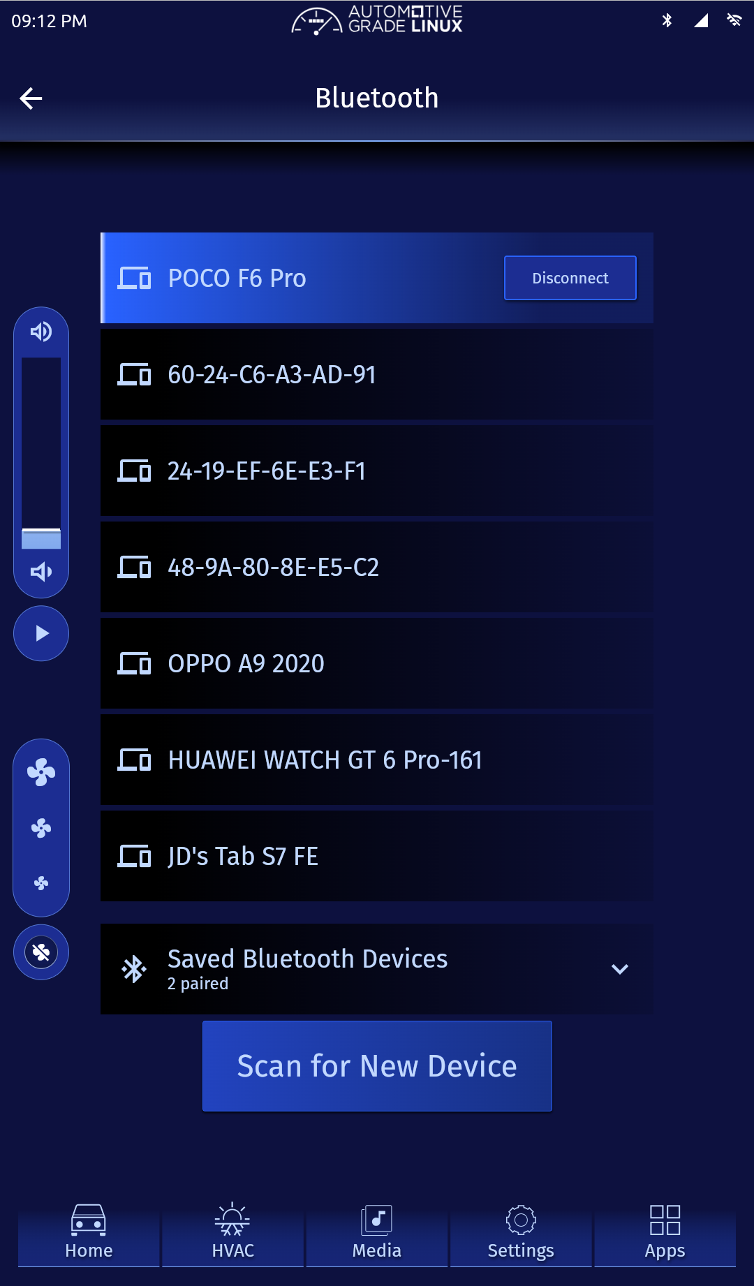 Bluetooth page showing POCO F6 Pro connected with a disconnect button.