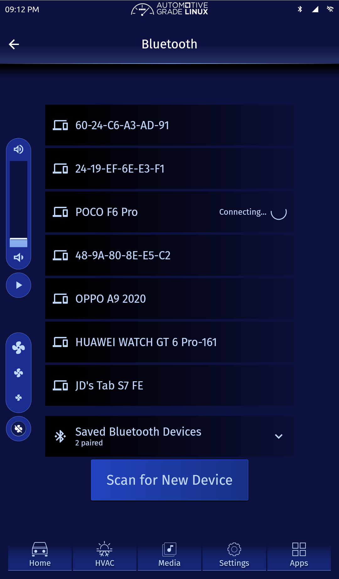 Bluetooth page showing POCO F6 Pro in connecting state.