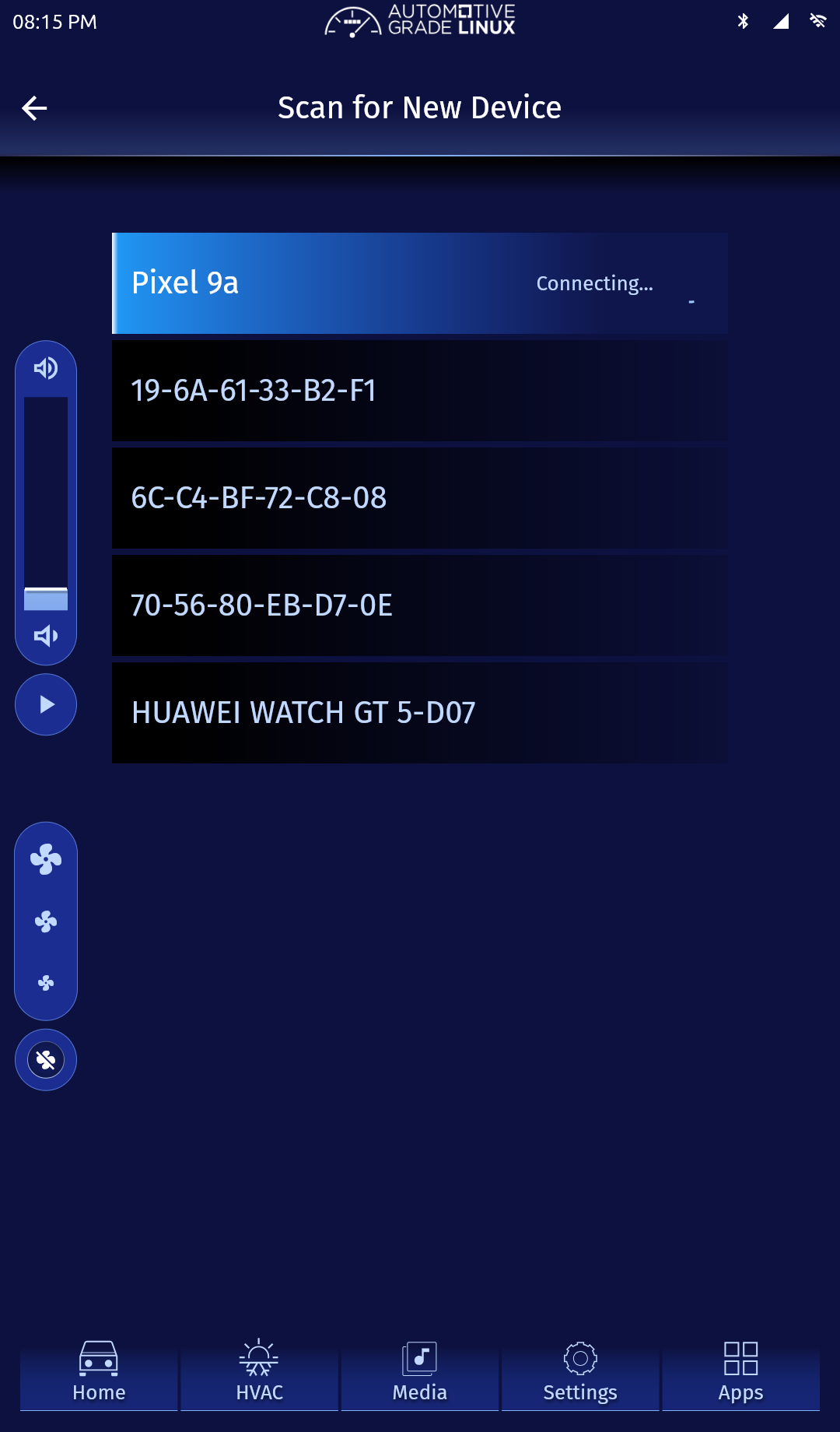 Scan page showing Pixel 9a highlighted with a Connecting status.