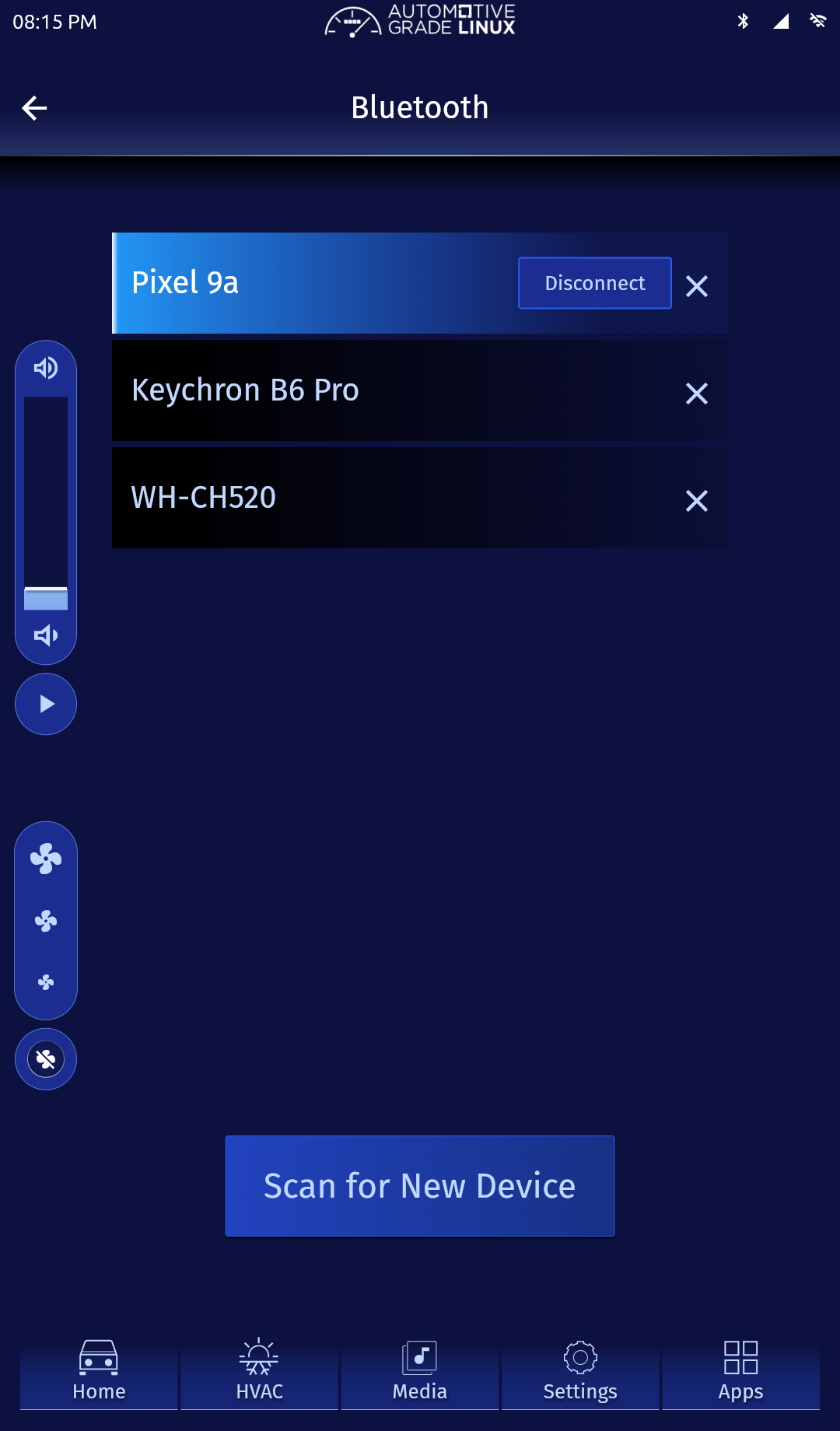Bluetooth page showing Pixel 9a connected and highlighted with a Disconnect button.