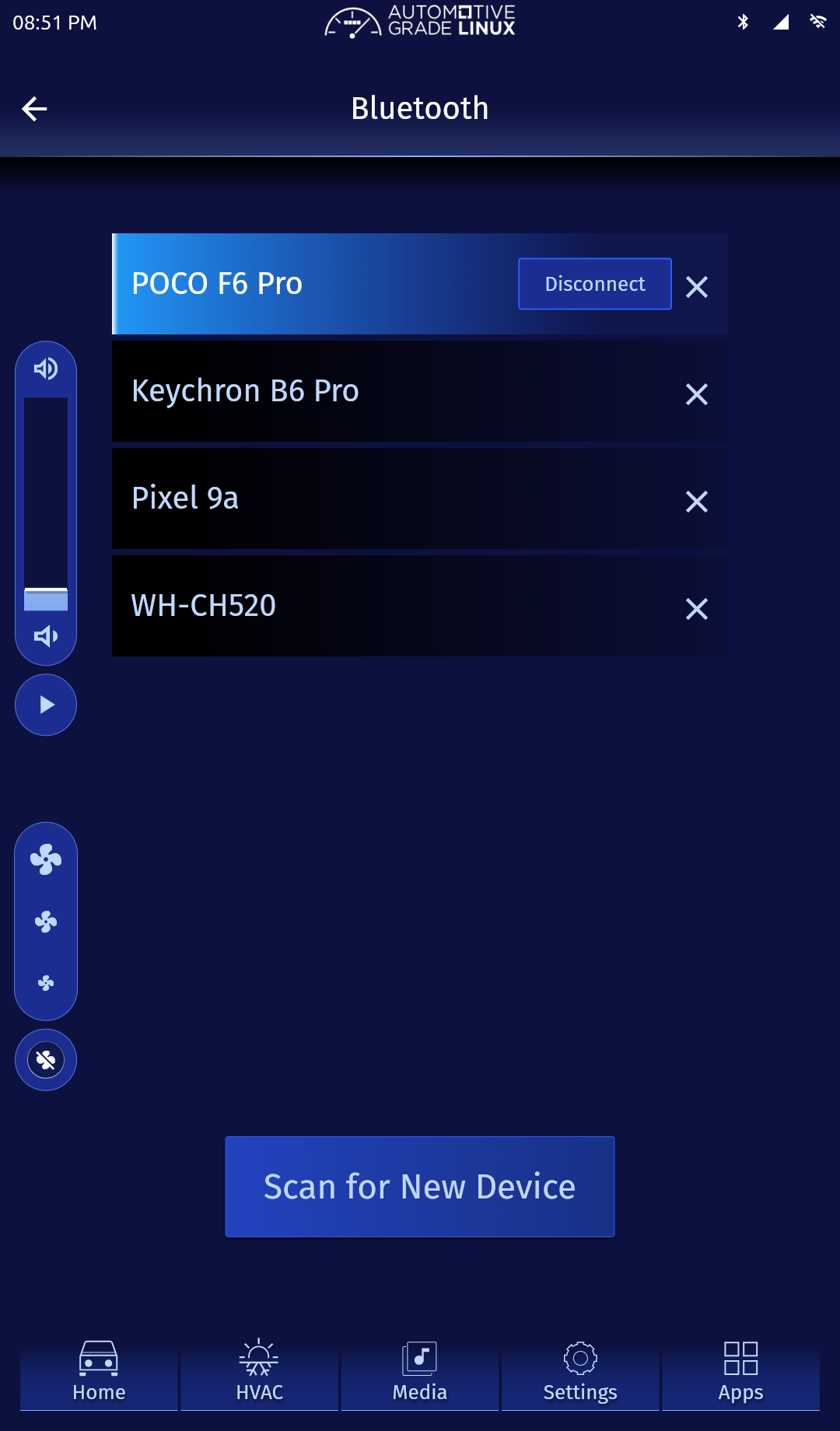 Bluetooth page showing POCO F6 Pro as the connected device while Pixel 9a remains paired.